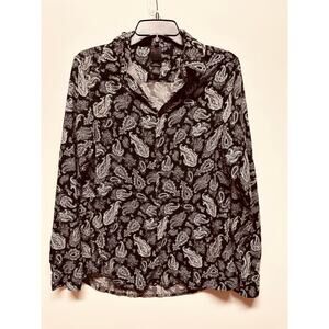 H&M Men's Slim Fit Coupe Etroite Paisley Black/White Long Sleeve Shirt Size M